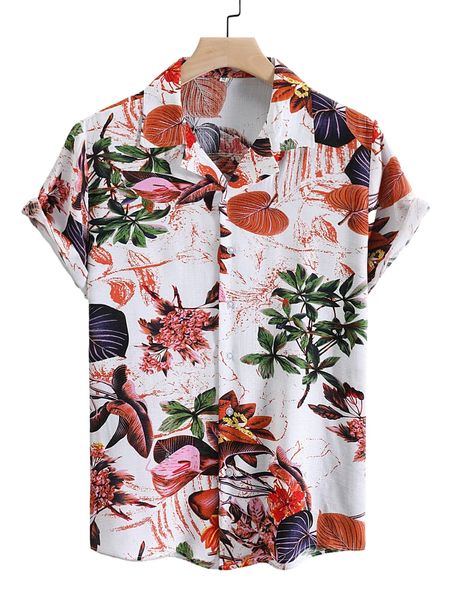 

men floral print button up shirt n8n7#, White;black