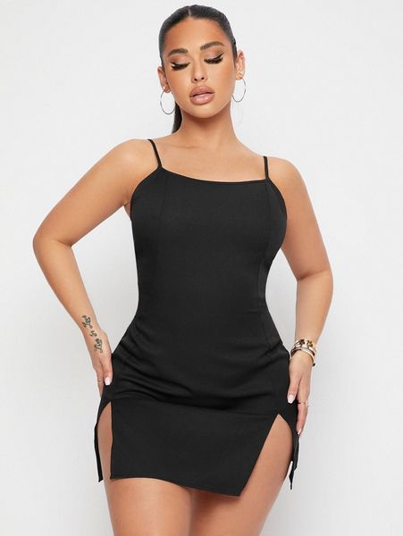 

split hem cami dress n0cc#, Black;gray