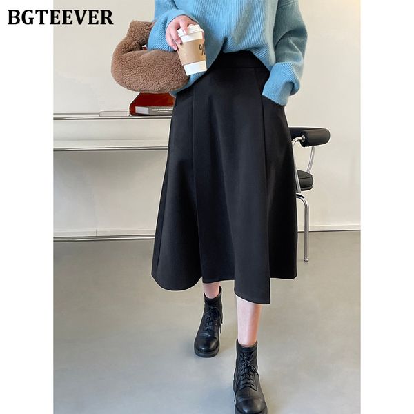 

vintage high waist woolen ladies a-line skirts autumn winter thicken warm loose women skirts 2021, Black