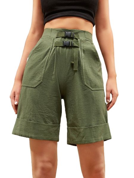 

x felicia agatha buckled front slant pocket roll up hem shorts 05zl#, White;black