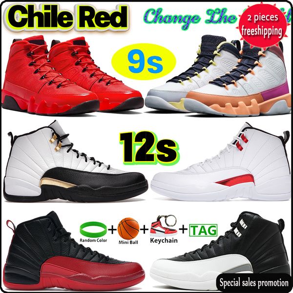 

2022 12s 9 men basketball shoes chile red playoffs royalty taxi reverse flu game 9s 12 sneakers dark charcoal change the world black nb