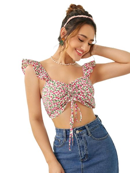 

ditsy floral print ruched bust blouse a0oj#, White