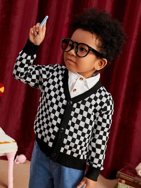 

toddler boys checker pattern drop shoulder cardigan she, Blue