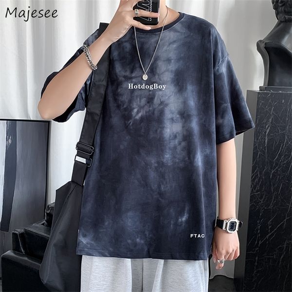 

tshirts men tie dye chic high street harajuku couples summer tees loose oversize letter simple casual design round neck fashion 220608, White;black