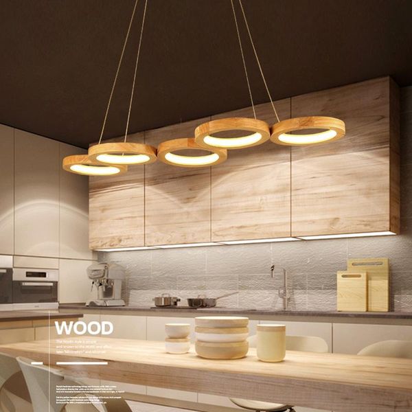 Pendelleuchten Holz hängende LED-Lampe Esstischleuchte Moderne kreative einfache Holzleuchten Cafézimmer KronleuchterPendant