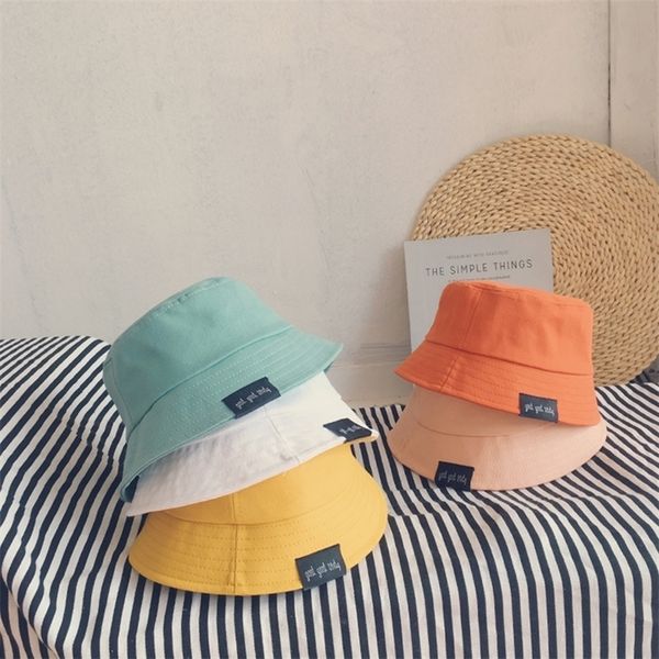 

summer kids girls candy color cotton bucket hat solid plain baby boys sun caps children bonnet 220802, Yellow