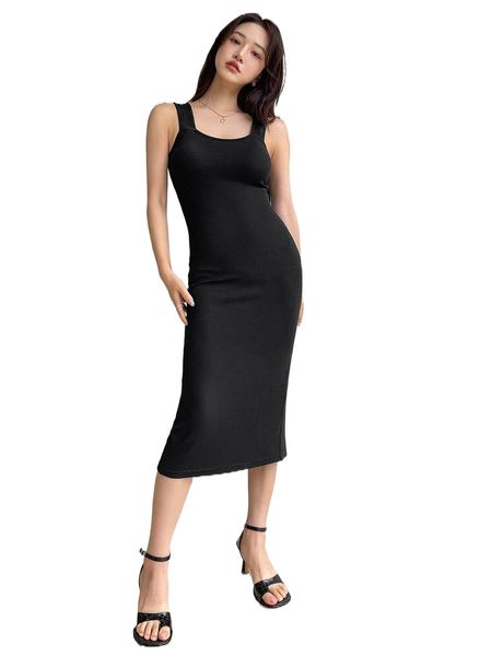 

dazy solid slit back bodycon dress n4rg#, Black;gray
