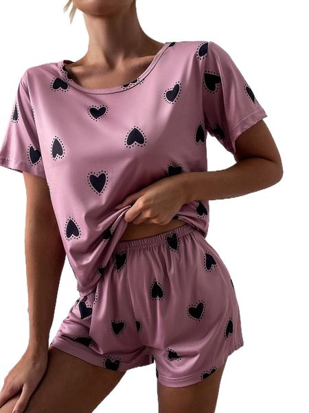 

heart print pj set n8rg#, Black;red