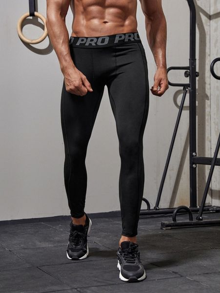 

men letter graphic sport tights f5ni#, Black