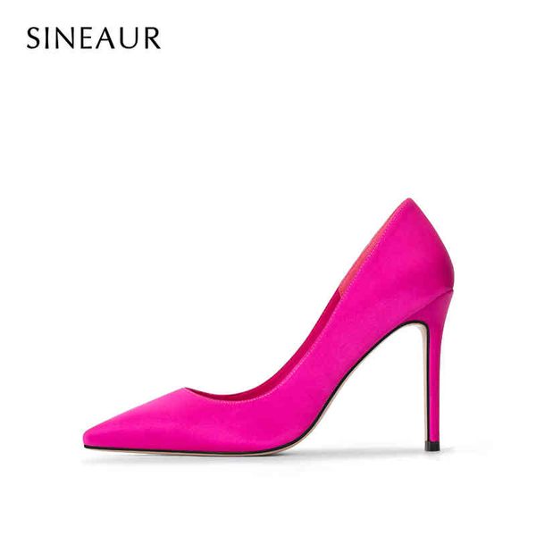 

sineaur shoes for women 2021 10cm super high thin heels pointed toe satin pumps red office ladies party dress plus size 35-45, Black