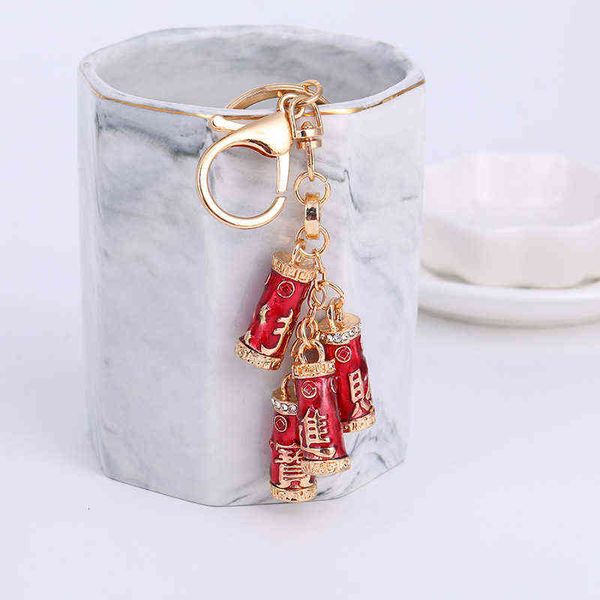 

firecracker straight year shape key chain red fortune invitation festive bag key ring gift, Slivery;golden