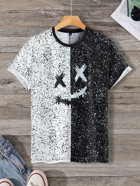 

men two tone dalmatian & cartoon graphic tee 37ei#, White;black