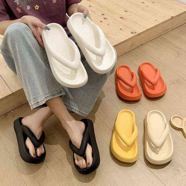 

summer thong flip flops slippers casual outdoor beach sandals eva casual flat platform thick soled non-slip slides for women y220615, Black