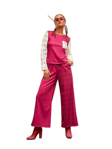 

x aninho plaid print wide leg sweatpants k76e#, Black;white