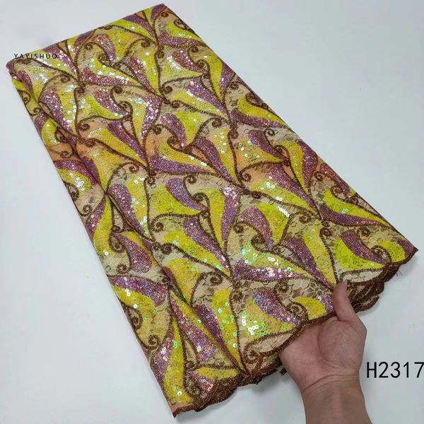 

fashion african fabric 5 yards embroidery french tulle lace sequins nigerian party lace material h2317, Black;white