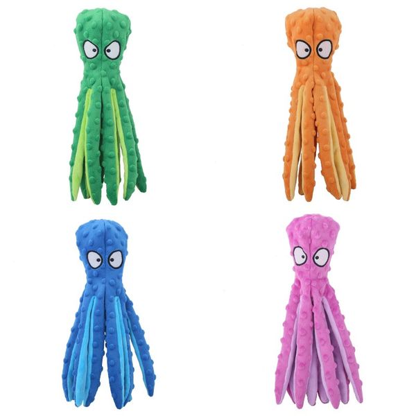 Quietschendes Oktopus-Spielzeug für Hunde, 4 Farben, langlebiges, interaktives Hunde-Kauspielzeug für Welpen