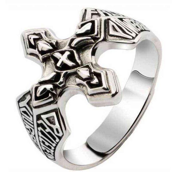 

cluster rings vintage punk metal knight cross ring men rock party jewelry 220422, Golden;silver