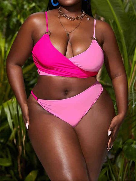 

color 2022 large blocking swimsuit fat woman bikini dm223, White;black