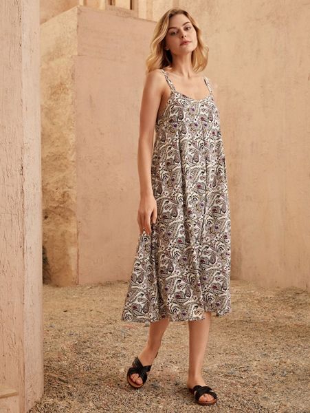 

paisley print hidden pocket cami dress z4ar#, Black;gray