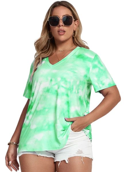 

plus v-neck tie dye tee f2yx#, Black