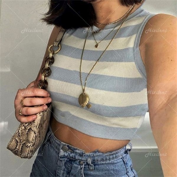 

women 90s female knitted off slim crop white blue stripes t shirt maiden girl tank y2k for 220602
