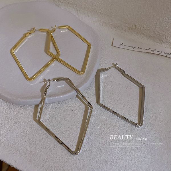 

925 silver needle geometric pentagram eardrop earring ins metal cold style earrings female korean exaggerated earrings wholesale, Golden