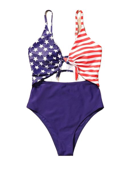

americana print cut-out one piece swimsuit 42mp#, White;black