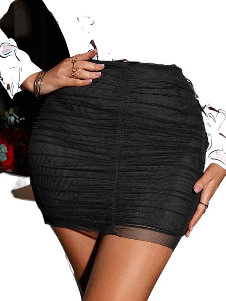 

ruched mesh bodycon skirt n9wj#, Black