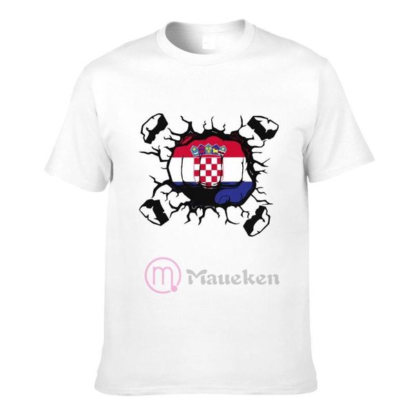 Männer T-Shirts Kroatien Faust Schlag Brechen Wand Flagge Land T Shirts Starke Männer Frauen Kleidung Tops Baumwolle TeesMen's
