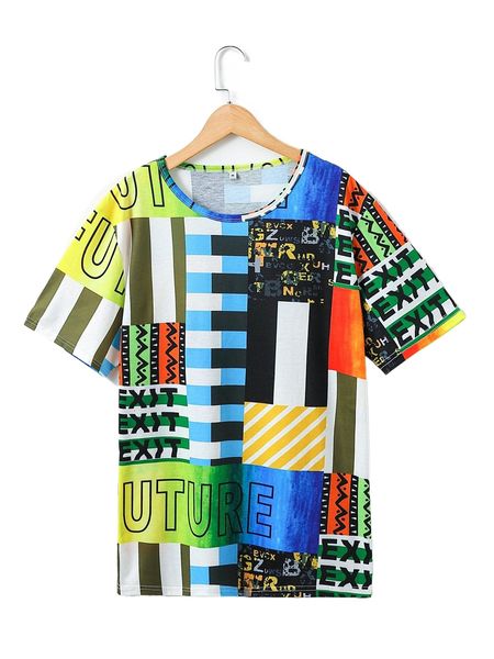 

men geo & letter graphic tee 41ga#, White;black