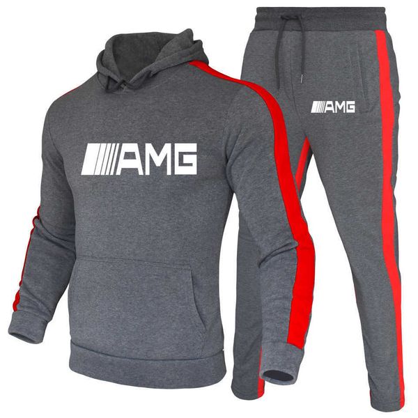 

printed new luxury men's tracksuit leisure letter hoodies sweatpants 2 piece sets male pullover hoody streetwear sportswear, Gray