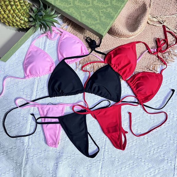 Frauen weibliche Strandwege Metal Bikinis Designer Thong Biquinis Marke Brazilian Micro Bikini Sets sexy zwei Stücke Badeanzug Pink Red Black White mit Tag S-XL
