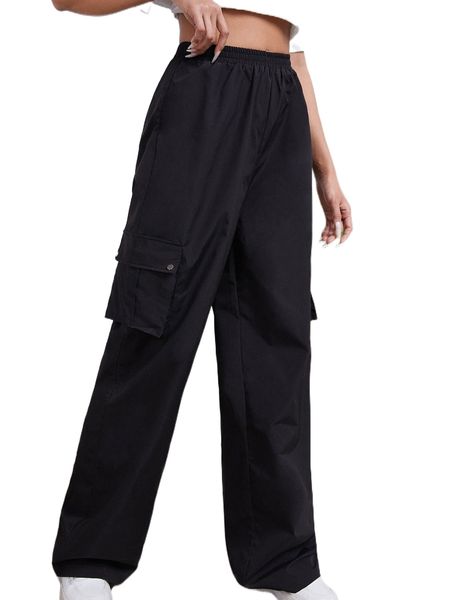

flap pocket wide leg pants f2sl#, Black;white