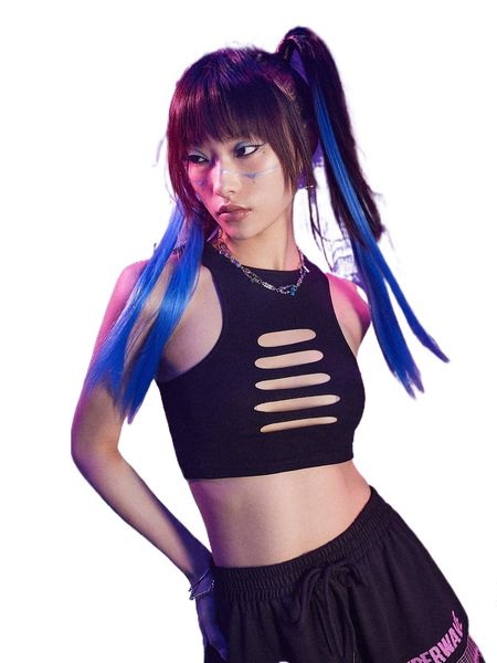 

romwe cyber luvr solid cut out tank y6mx#, White