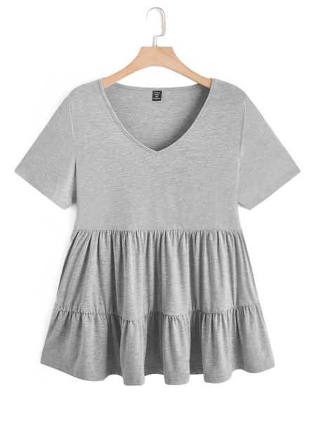 

plus v-neck peplum i6jy#, Black