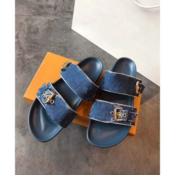 

designer women platform slipper with buckle flower real leather sandals beach slide fashion scuffs rubber slippers lady flat, Black