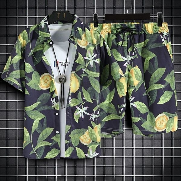 

beach clothes for men 2 piece set quick dry hawaiian shirt and shorts fashion clothing printing casual outfits summer 220706, Gray