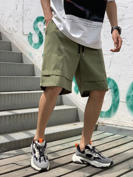 

men drawstring waist slant pocket shorts k72j#, White;black