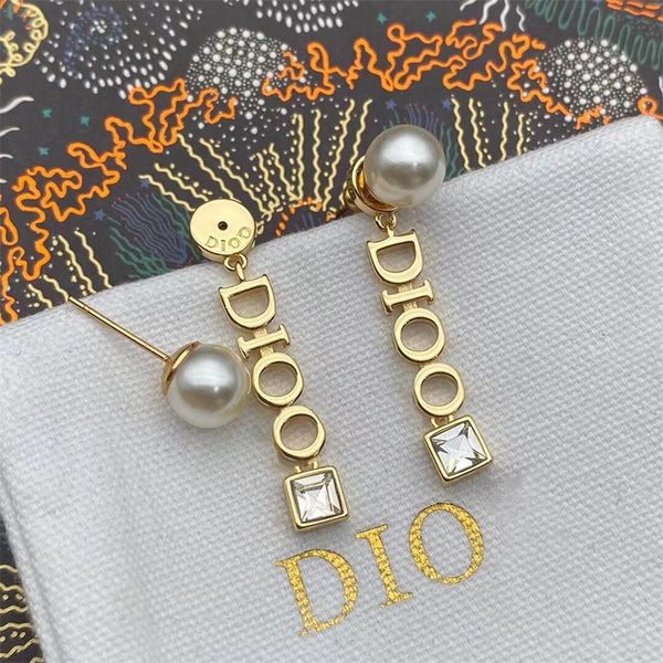 

fashion jewelry online letter tassel pearl earrings women's net red temperament high version, Golden
