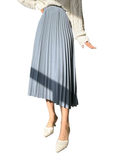 

dazy high waist solid pleated skirt t80h#, Black