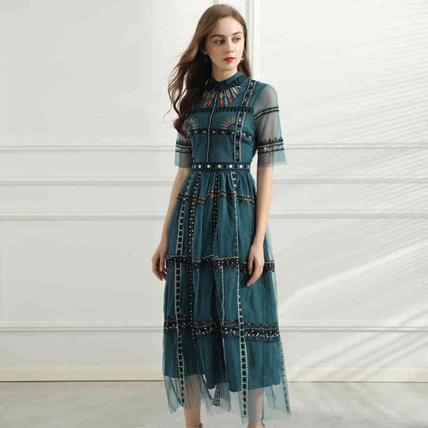 

casual dresses summer dress summer mesh large swing long skirt lapel heavy embroidery waist closing 4ysj, Black;gray