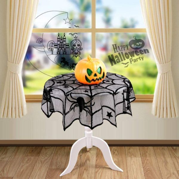 Andere festliche Partys liefert schwarze Spitze Mesh Halloween Tischdecke Tischläufer Vorhang Türvorhang Halloween Party Dekoration ZL1137