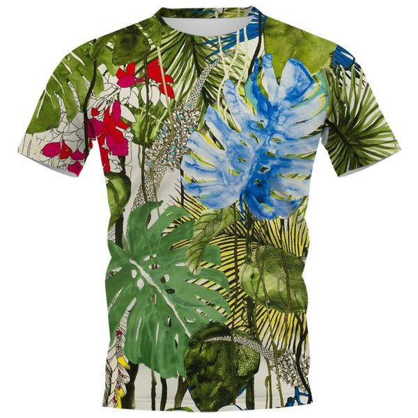 Camisetas masculinas Menas de moda T-shirt Hawaii Polynesia Leaf Art Tees impresso Casual Mangas curtas Tops Dropmen de roupas