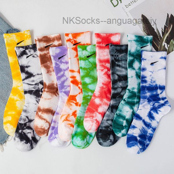 

fashion classic men's tie dyed socks hook brand men women long cotton sports high candy colour middle tube moisture absorption sock lux, Black