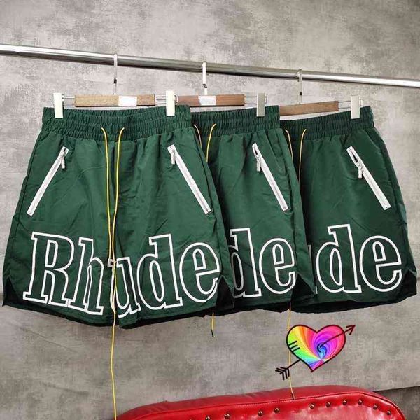 

green rhude designer board shorts men women 1 1 eu size rhude inside tag mesh multiple pockets breeches high-quality, White;black