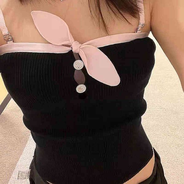 

women's tanks & camis summer 2022 style small fragrance suspender vest bow hollow out design sense knitwear blouse women xg0l, White