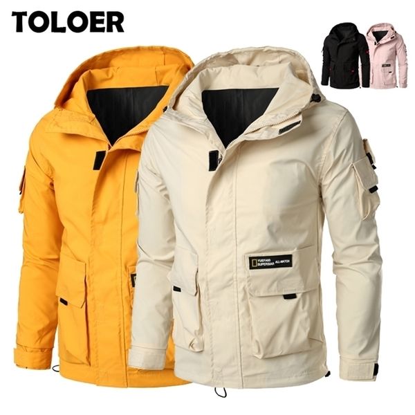 

hoody bomber jacket men mulit-pocket cargo bomber jackets designer steetwear autumn hip hop windbreaker coats korean fashion 5xl 201218, Black;brown