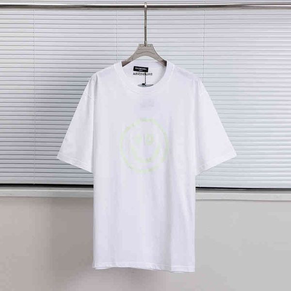 

2022 designer bal t shirt [know the goods]home b paris luminous smiling face printing pure white round neck half sleeve t-shirt men's a, White;black