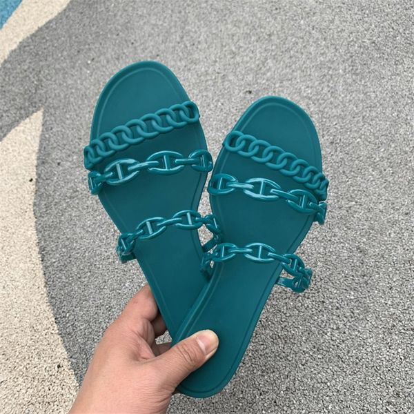 

30% off 2022 slippers sandals vallu summer new style belt chain fashionable all-match beach vacation essential flat sandals, Black