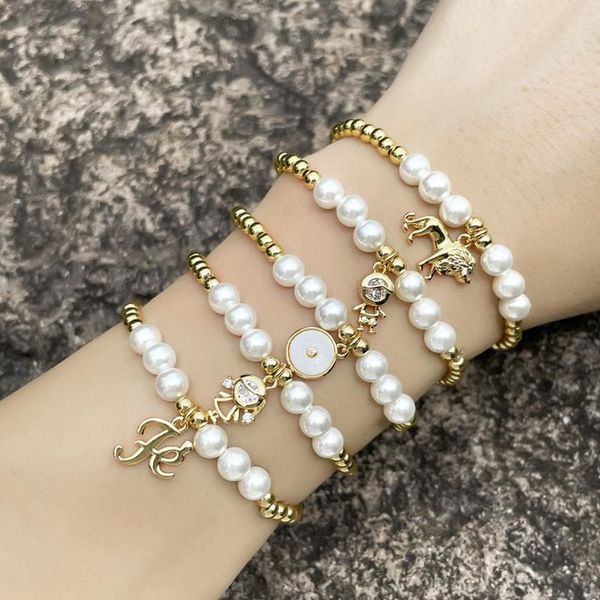 Bracelets de charme cobre CZ FE Carta para Women Bead Pearl Gold Gold Boy and Girl Bracelet Acessórios BRTD66CHARM